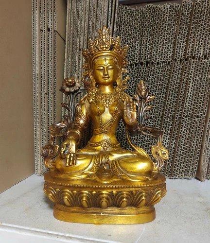 Antique Old Vajra Tibet Bronze copper/Gilt Buddha White Tara Statues Mascot - Picture 1 of 7