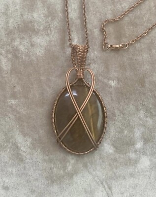 Copper Wire Wrapped Tigers Eye Pendant Copper Chain Necklace