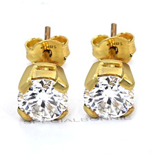 Certified 5 Ct White Diamond Solitaire Studs 18KP Yellow Finish, Great Luster.