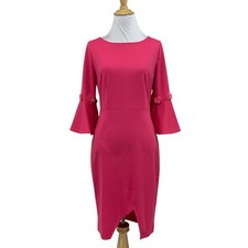 Angus & Michelle Dress Womens 4 Barbie Pink Jewel Flower Bell Sleeve Slant Slit