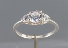 STERLING SILVER Clear CZ Three Stone Ring DAINTY PROMISE TEEN PURITY Pretty! 6.5