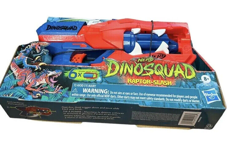  NERF DinoSquad Raptor-Slash Dart Blaster, 6-Dart Rotating Drum,  Slam Fire Action, 6 Official Elite Darts, Velociraptor Dinosaur Design :  Toys & Games