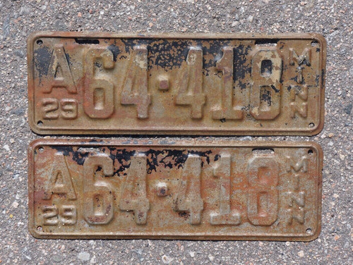 1929 MINNESOTA License Plate Plates PAIR / SET # 64 - 418