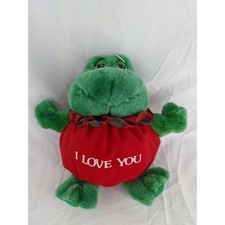 Russ Green Frog Plush I Love You Puffy Body 8 Inch Stuffed Animal Toy