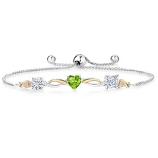 925 Silver and 10K Yellow Gold Near Colorless White Moissanite and Peridot and