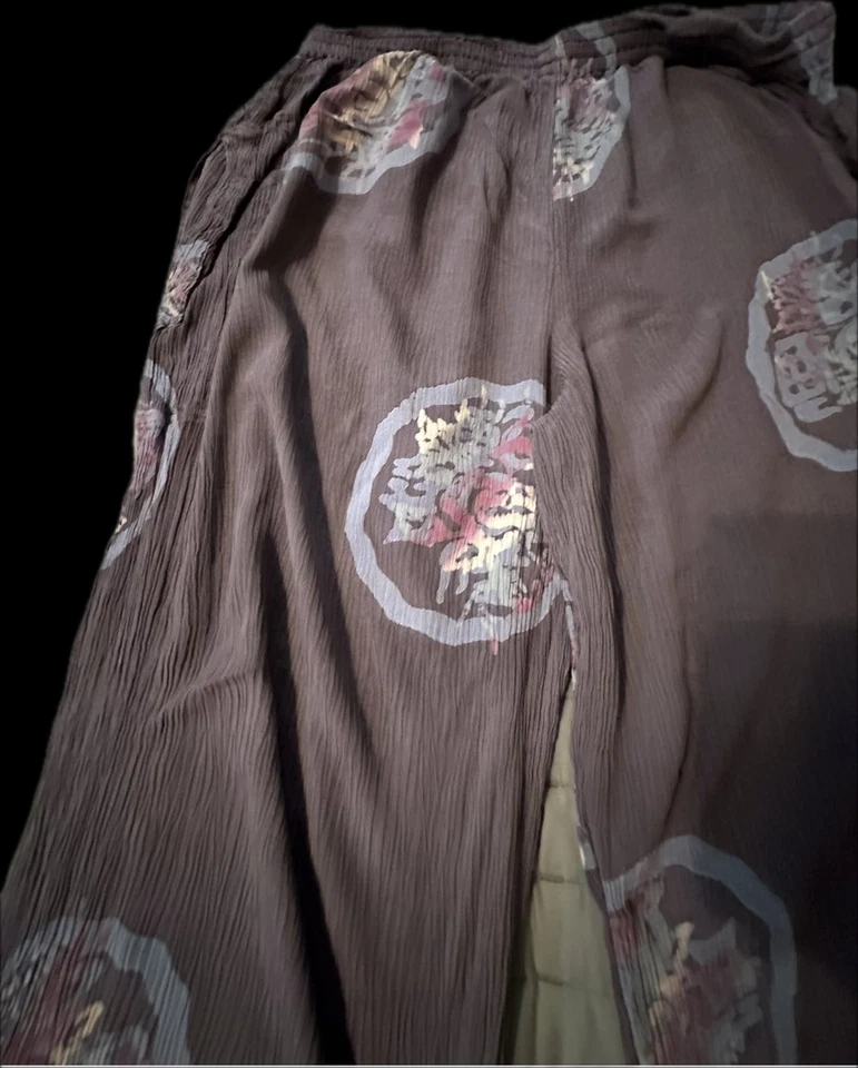 Mission Canyon Santa Barbara Wide Leg Boho Pants One Size Crinkle Floral Lounge - Image 2 of 4