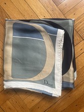 Vintage Christian Dior Silk Scarf Oblique Monogram Navy Blue Trotter Logo 30"