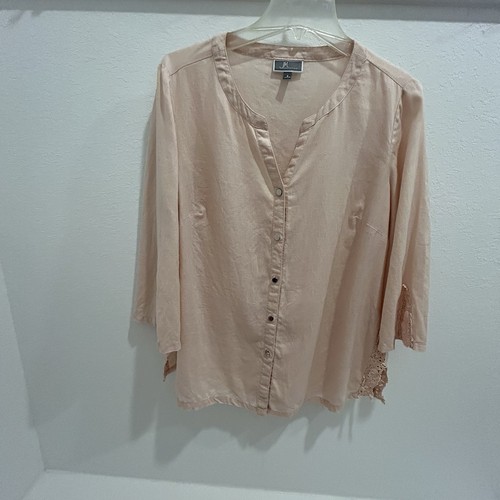 Blusa donna JM Collection colore pesca 100% lino pizzo sulla manica taglia 8 - Foto 1 di 7
