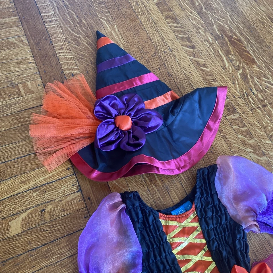 TCP The Children’s Place Witch Dress & Hat Orange Pink Purple Costume Sz 3 - 4 - Image 2 of 4