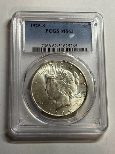 1925-S Peace Silver Dollar PCGS MS62 Blast White Key Date