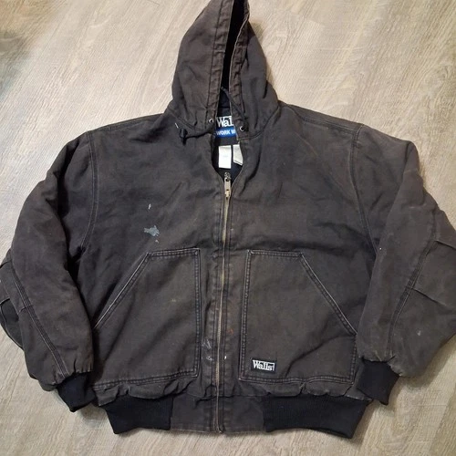 Walls Hooded Work Jacket Full Zip Black Thrashed Distressed Sun Faded XL - product listing photo