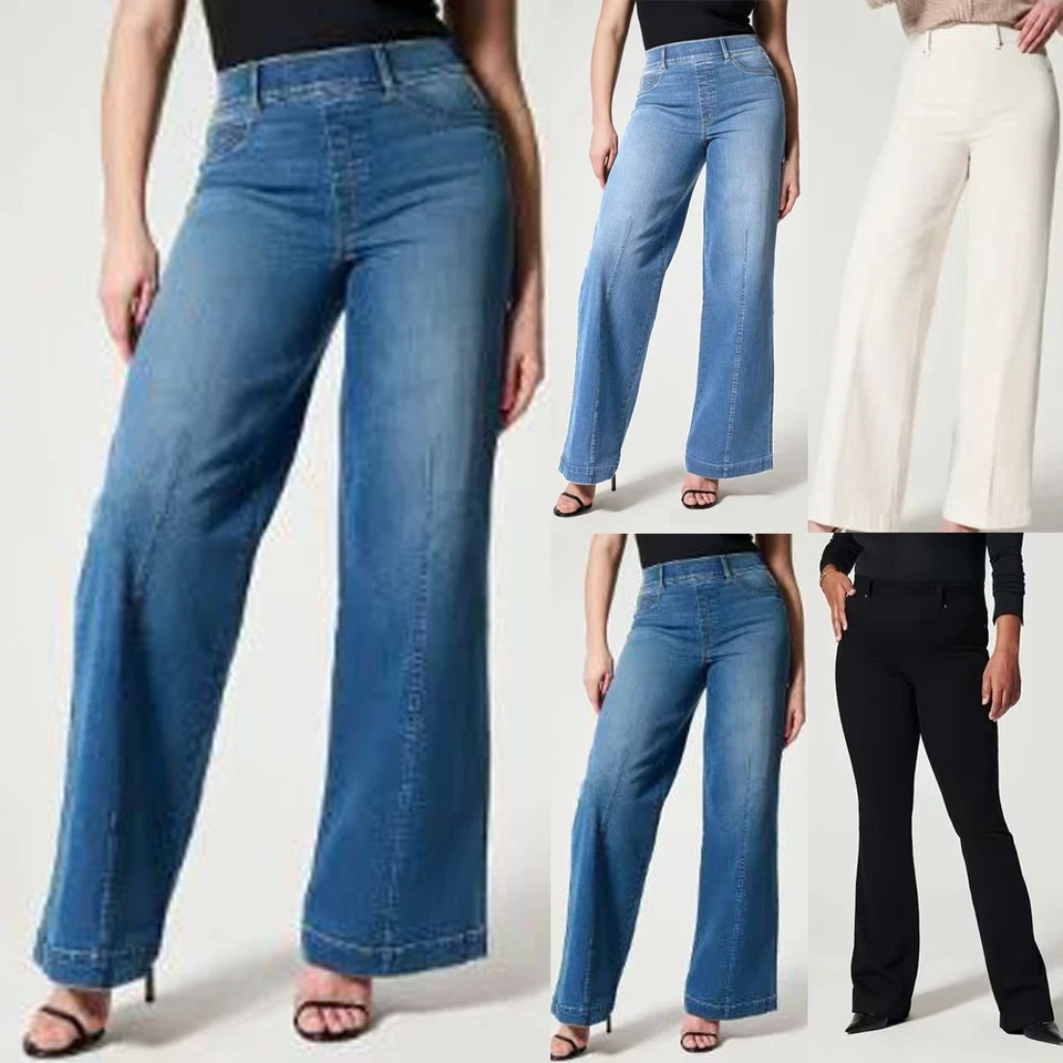 Ladies Stretch Elastics Waist Pants Wide Leg Jeans Denim Trousers PLUS SIZE 6-22 - Image 2 of 4
