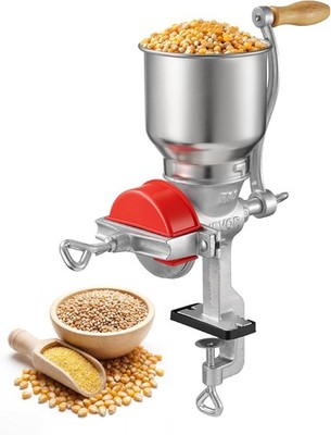 Manual Grain Mill with High Hopper, Hand-Crank Corn Grinder, Heavy Duty Cast Iro