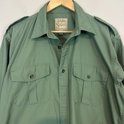 Cabela's Safari Series Shirt Olive Green Epaulets Button Up Hunting Mens Medium