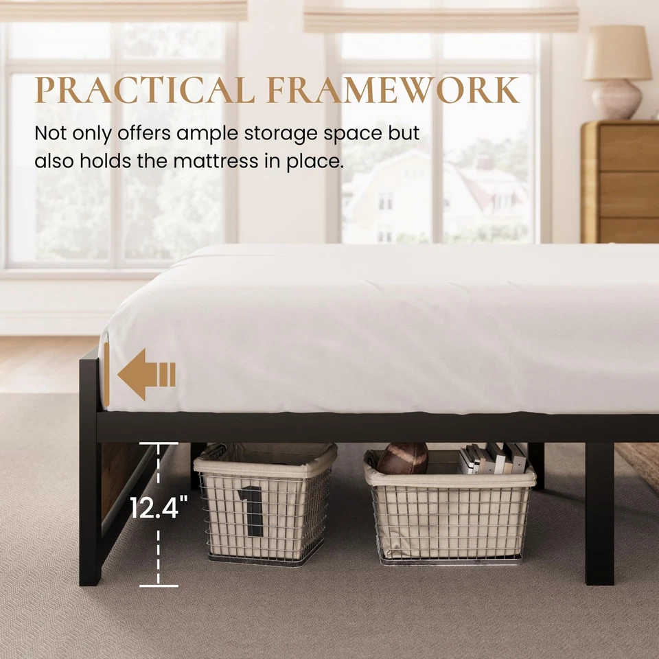 全尺寸床架带现代床头板,重型平台金属底座... — 第 4/4 张图片