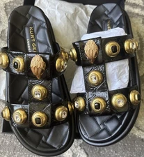 Kurt Geiger London Orson Patent Leather Jewel Stud Ornament Slide Sandals-6.5 NW