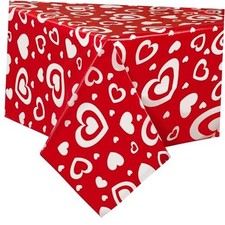 3 Disposable Valentine Hearts Tablecloths 54" X 108" Rectangle Red White