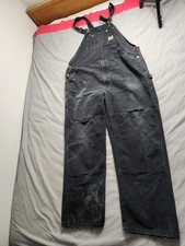 Carhartt Double Knee Canvas Bib Overalls Mens Size 46x34 Black Workwear R01 BLK