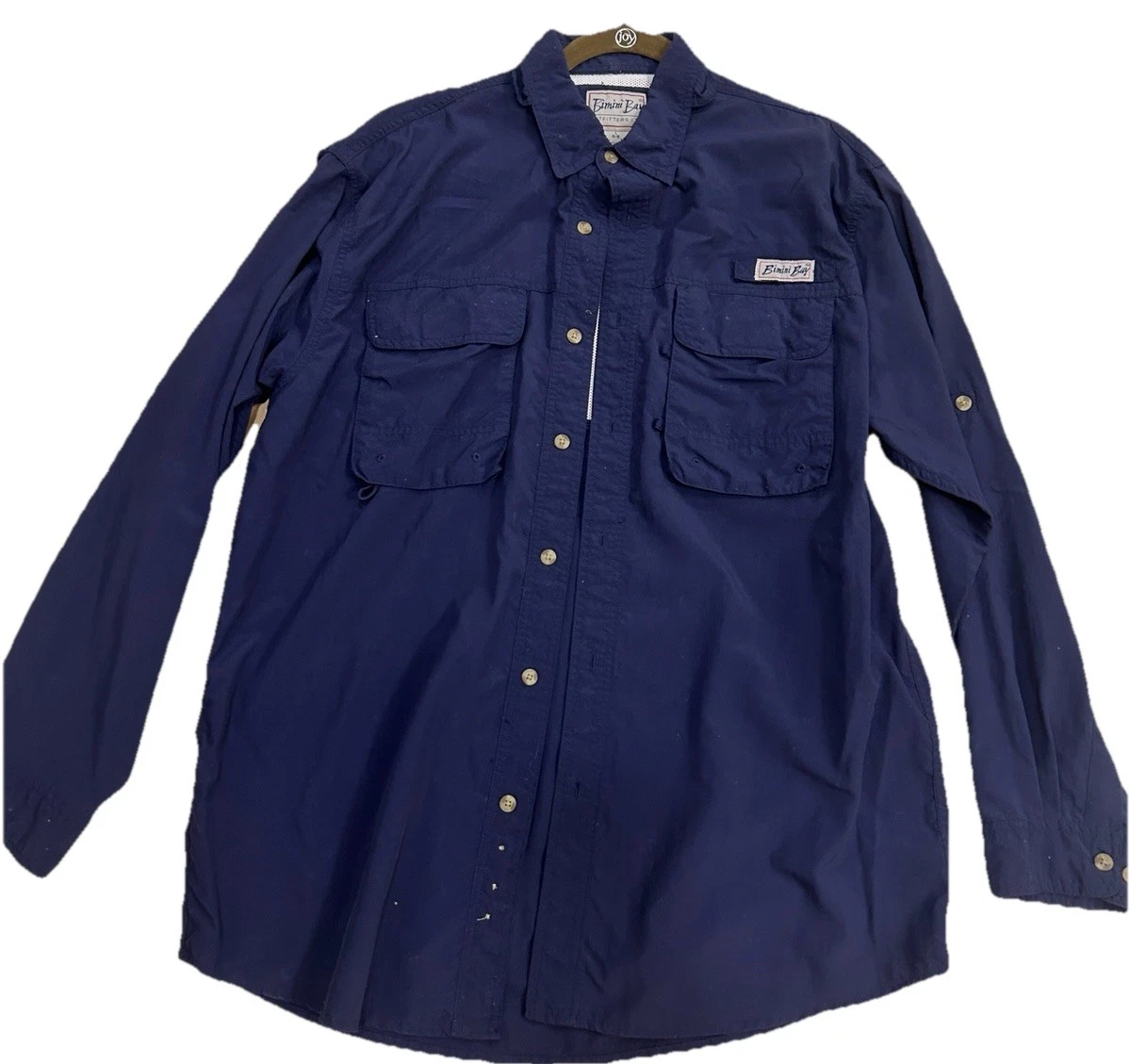 Bimini Bay Long Sleeve Navy Button-Up Fishing Shirt Long Sleeve Men’s Large