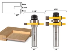 1/4" Plywood 2 Bit Plywood Tongue and Groove Router Bit Set - 1/2" Shank - Yonic