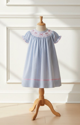 NWT Lil Cactus Blue Bow Coquette Bishop Smocked 18 24 Months Girls Dress 18-24M