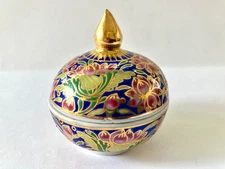 Thailand "Benjarong" Hand Painted Porcelain Trinket Dish 2.5" Bowl with Lid