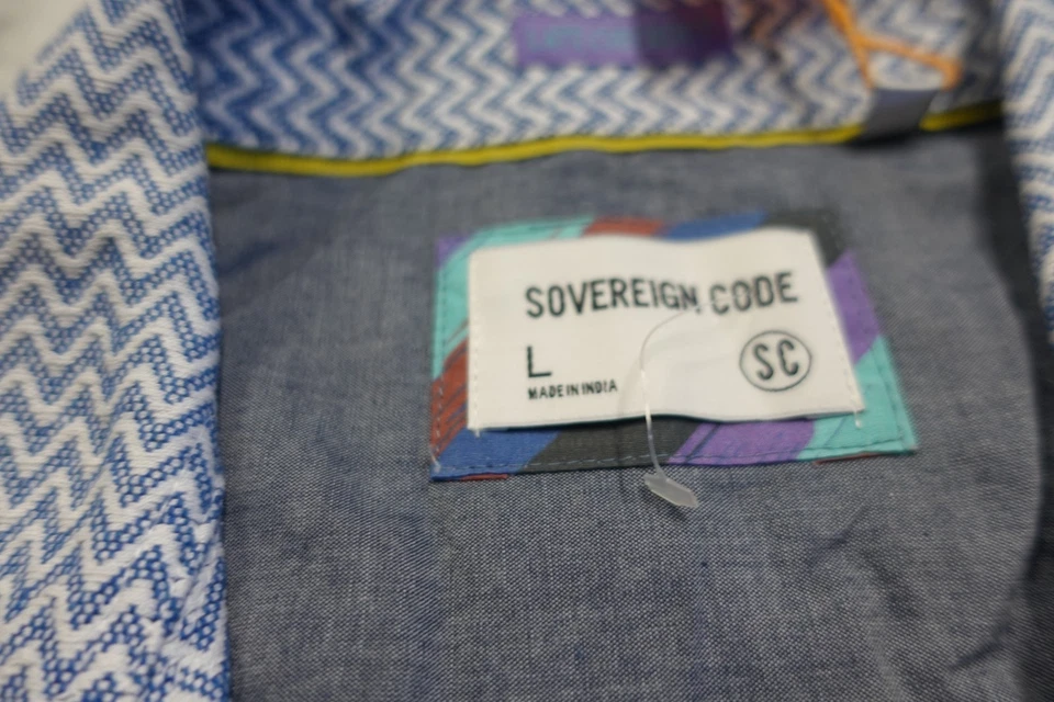 Sovereign Code Men's Size Large Blue Geometric Short Sleeve Button Up Shirt NWT - Image 4 of 4