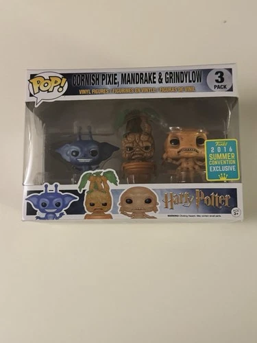 Funko POP Harry Potter Cornish Pixie Mandrake & Grindylow 3 Pack Exclusive +case