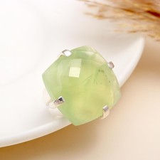 925 Sterling Silver Cushion Green Chalcedony Solitaire Women Ring Gift