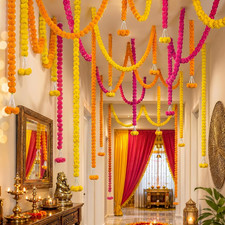 5 Pcs Marigold Garland Pink Yellow Orange with 12 Hooks Indian