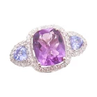 925 Sterling Silver Vintage Ring Tanzanite Amethyst Halo Topaz  Sz 7  RG32520