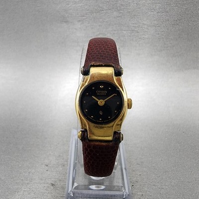 Citizen CQ Watch Women 17mm Black Dial Gold Tone Round 3220-S10034 New Battery