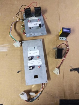 Small lot of Arcade Coin door Test Switch and volume plates - plus coin counters