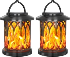 Hanging Solar Lights Lantern Outdoor Flickering Flames Solar Outdoor 2 Pack
