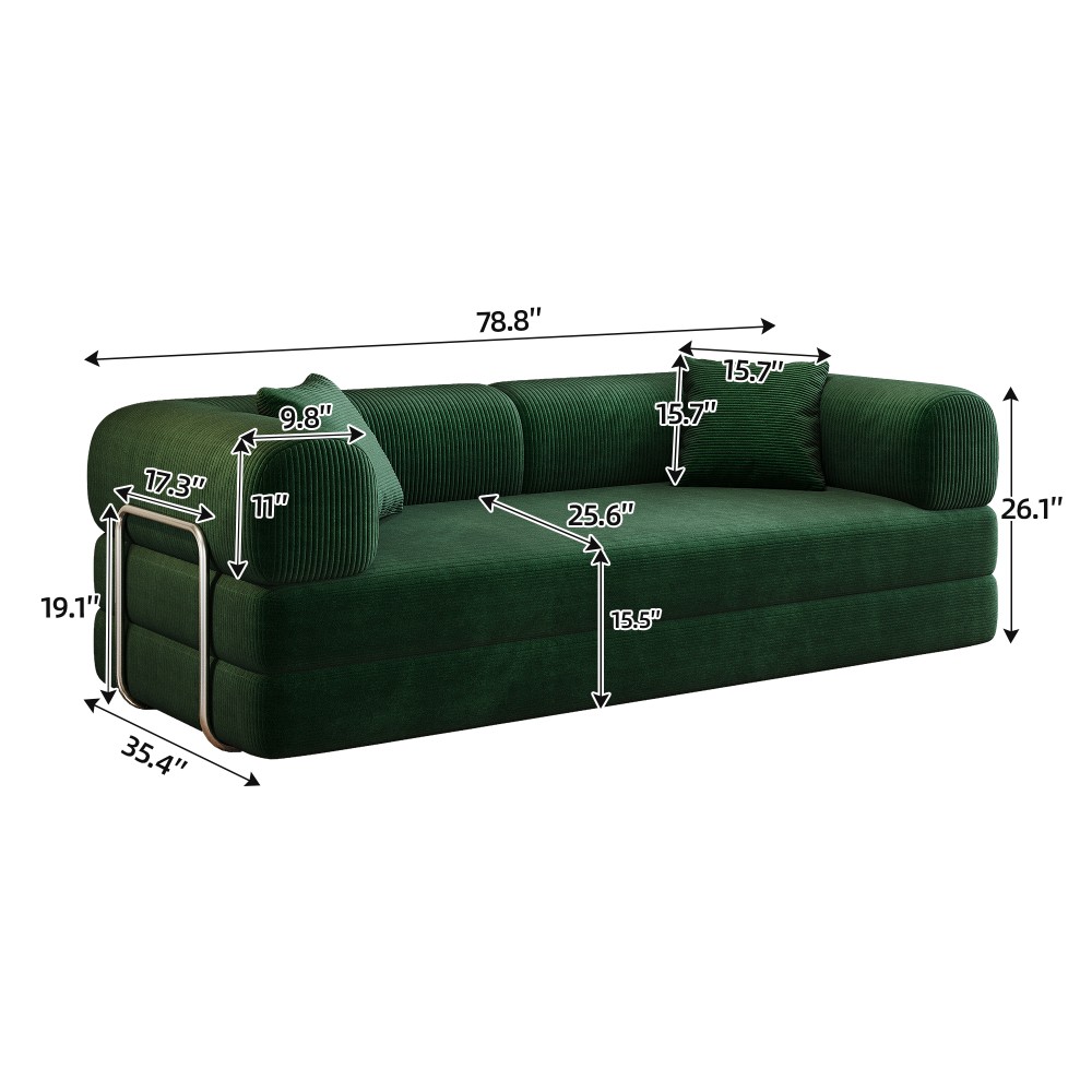 78.8" Compression Sofa Convertible Floor Sofa Bed Futon Couch Sleeper Bed Green