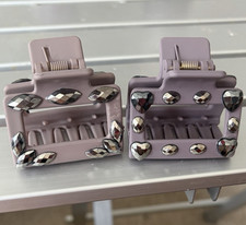 2 Pack Lavender Plastic Rhinestone Hair Claw Clips, Rectangle, Non-Slip