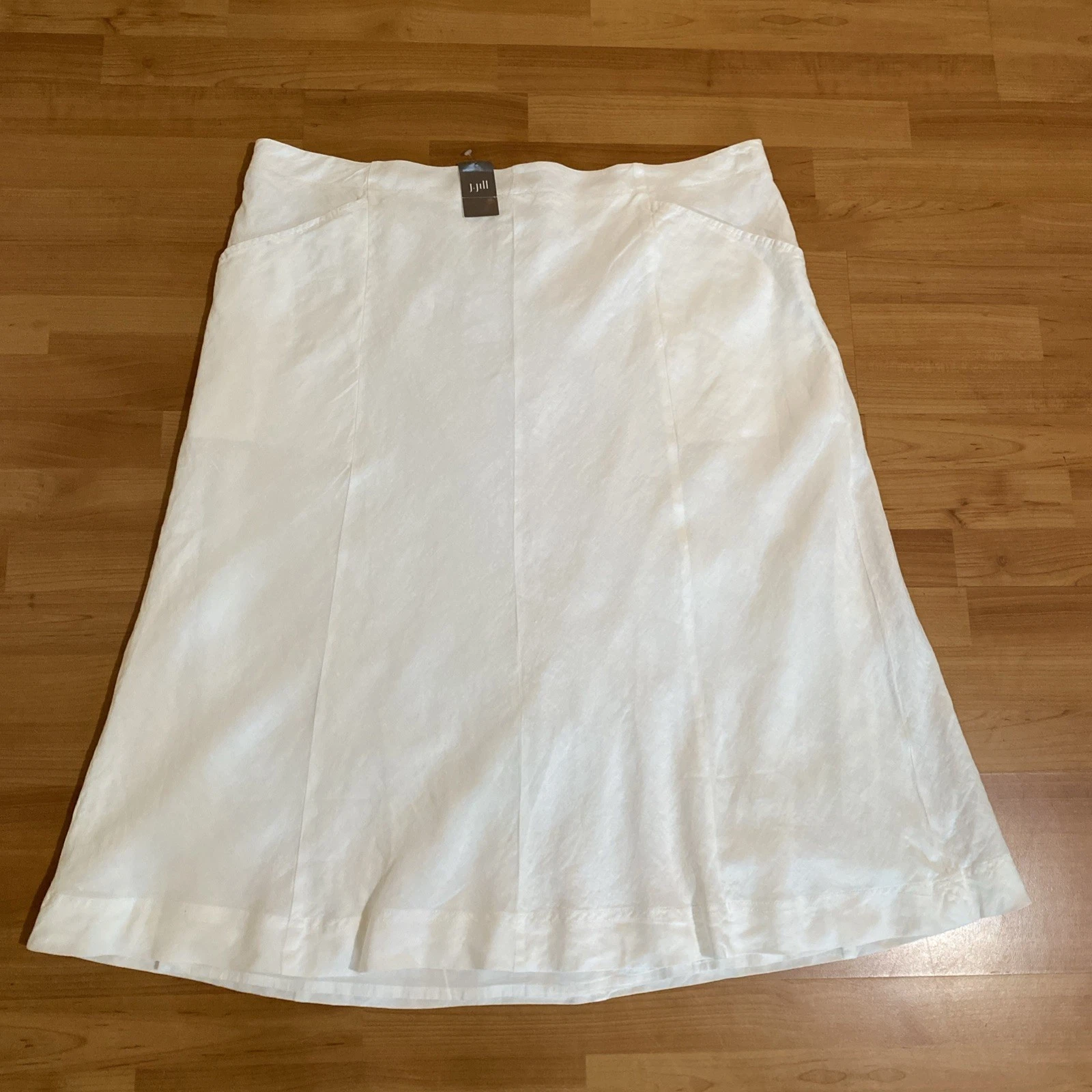 J. Jill Love 100% Linen White Midi Linen Skirt Pockets Size 3X New with Tags
