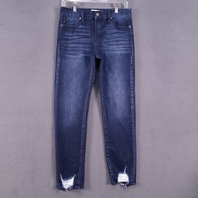 Kancan Jeans Womens Juniors 7 Blue Stretch Denim Skinny Distressed Grunge