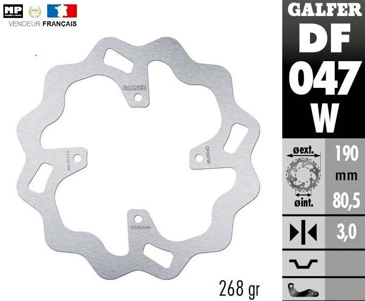 Disque de frein arrière Wave Galfer 190mm pour moto Honda CR 80 R de 1987 à 2002
