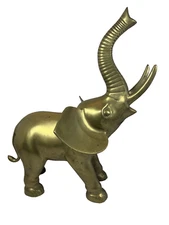 Vintage Brass Elephant Figurine Statue Trunk Up Large Ears 20.75" Tall 15#
