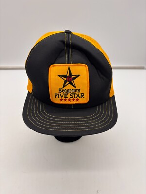 1980s Seagrams Five Star Trucker Hat Snapback Black Yellow Whiskey