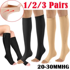 1/2/3 Pairs Compression Socks Open Toe 20-30mmHg With Zipper Leg Safe Protection
