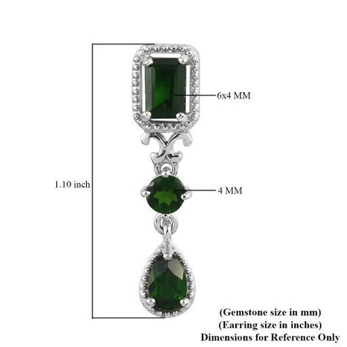 Natural Chrome Diopside Dangle Earrings in Platinum Over Sterling Silver 2.75ctw - Picture 4 of 4