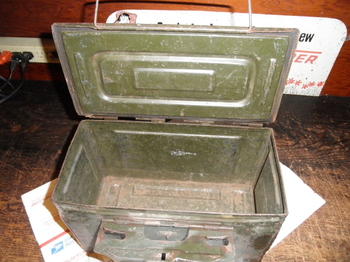 Vintage WWII 50 Cal. M2 Ammunition Ammo Box Can, U S Flaming Bomb