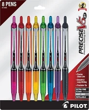 Pilot 11890 Precise V5 Retractable Rolling Ballpens, Extra Fine, Assorted 8 Pack