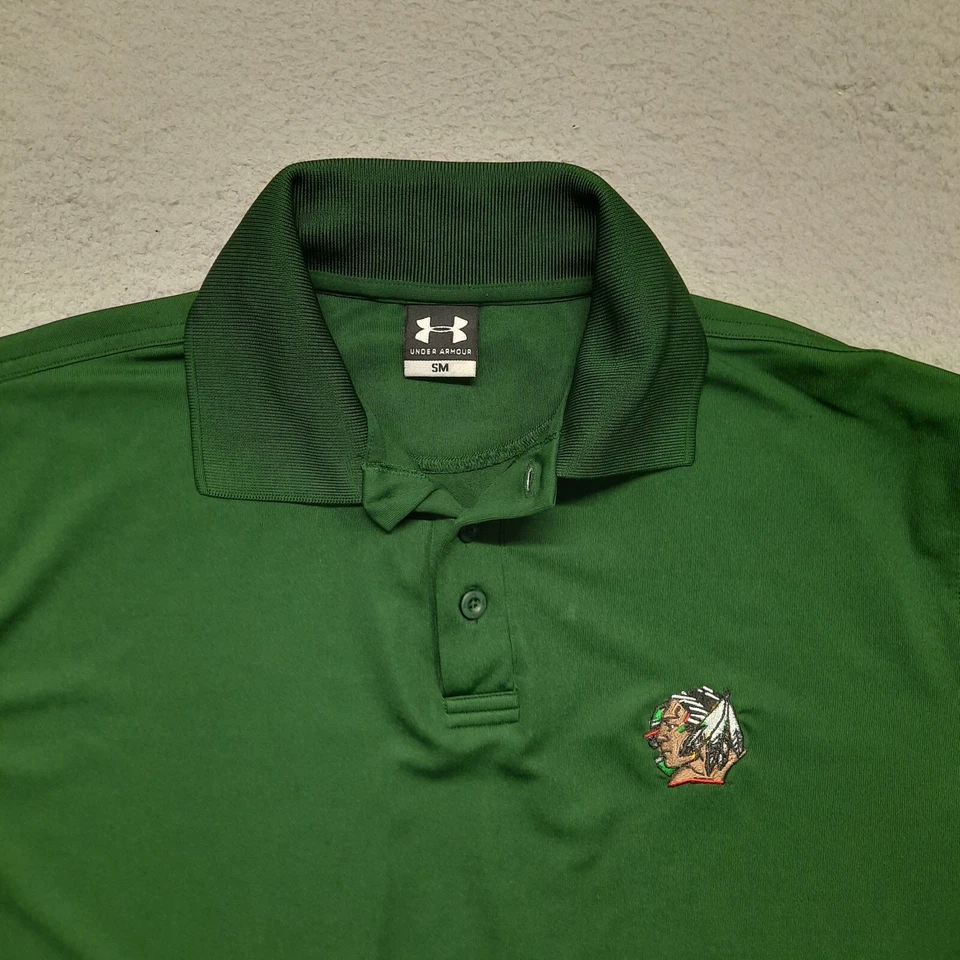 Under Armour Fighting Sioux Hawks UND Polo Shirt Mens Small North Dakota Green - Image 2 of 4