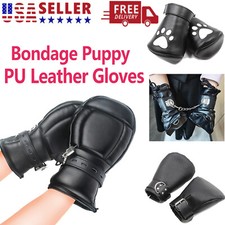 Bondage Puppy Mittens Mitt PU Leather Gloves Dog Paw Palm Padded Handcuffs Play