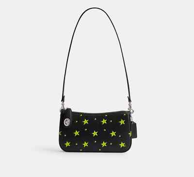 Coach Leather Cosmic Neon Happy Face Stars Slim Small Shoulder Bag
