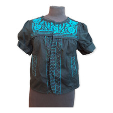 Womens New Look Short Cropped Blazer Jacket Short Sleeved UK 10 Cotton Black