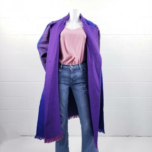 Vintage Pauline Trigere 60s Woven Wool Overcoat Purple Blue Size Medium - Picture 6 of 15